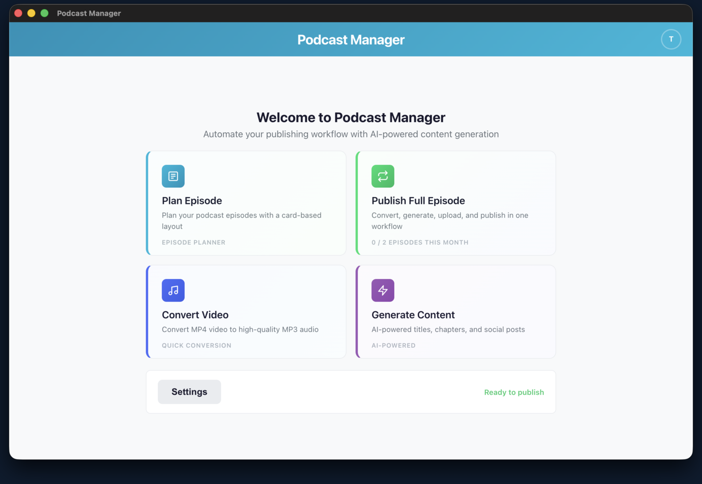 PodCopilot home screen