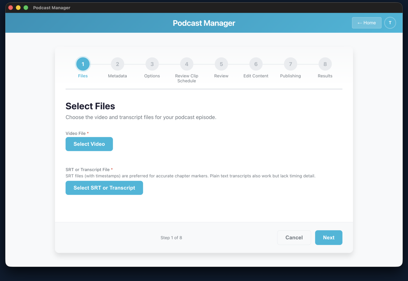 8-step publishing wizard
